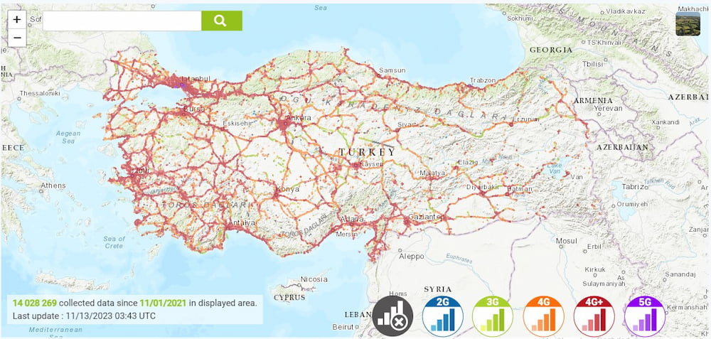 Turk Telekom Coverage map